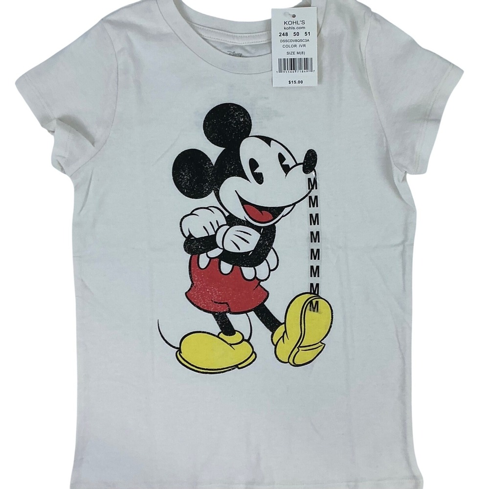 Disney Mickey Mouse Graphic T Shirt Kids Size‎ Medium White Short Sleeve Top